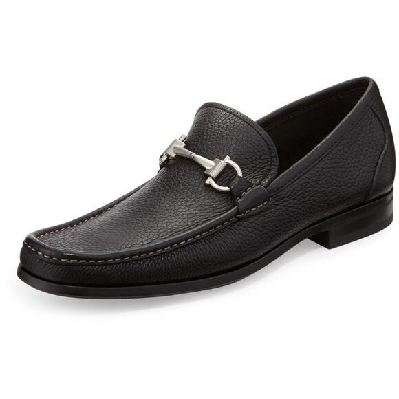 Salvatore Ferragamo Magnifico Rare Black Leather Loafer Slip On Shoes Men's Sz 8 - Picture 1 of 7